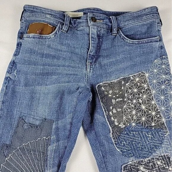 Pilcro for Anthropologie Embroidered Stright-leg Jeans, Size 31 - Picture 2 of 3